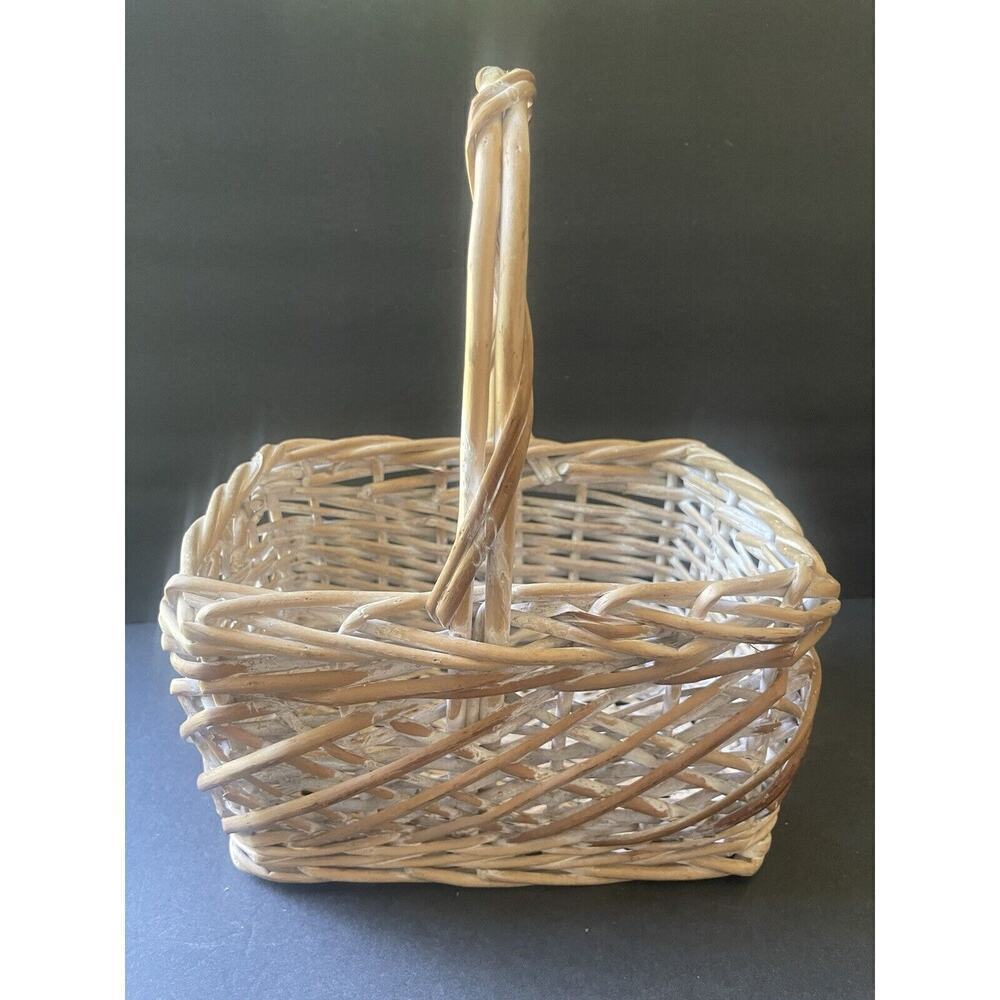 Vtg. Basket Split Wood Handle Handcrafted Brown Gathering Storage Basket Country
